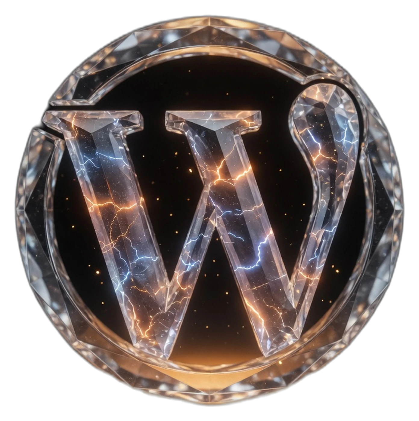 Crystal WordPress mark with electric orange and blue lightning